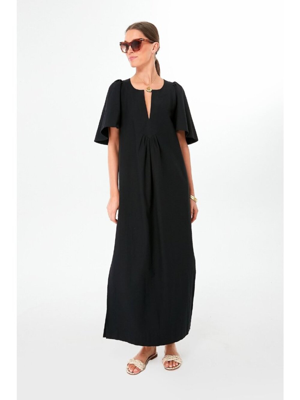 Pomander Place by Tuckernuck Black Finley Flutter Sleeve Maxi Dress sz L